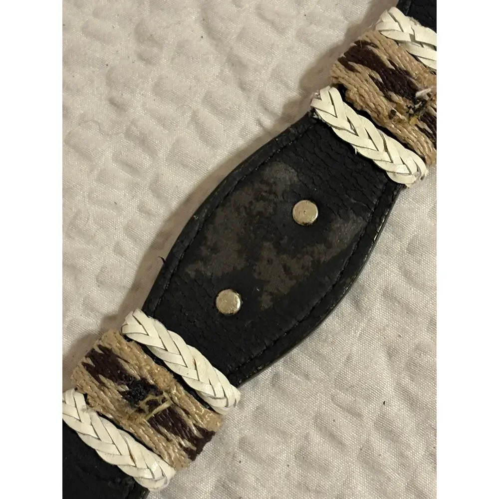 Western Genuine Leather Belt Men’s XXL Brown Rawhide Lacing Silvertone Conchos